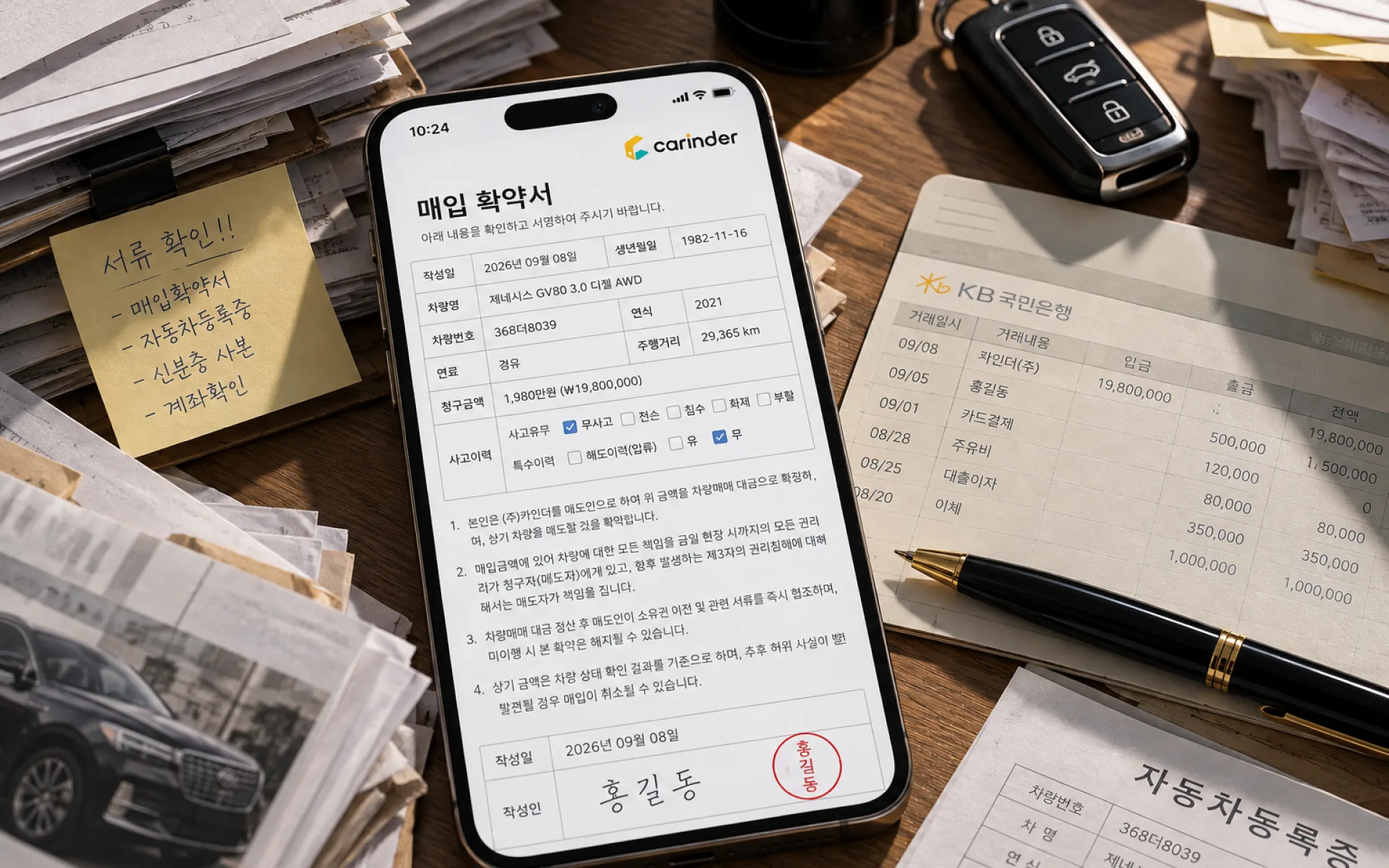 The purchase agreement screen in the Carinder app